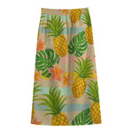Sand Beach Pineapple Pattern Print Cotton Front Slit Maxi Skirt