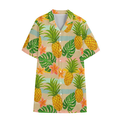 Sand Beach Pineapple Pattern Print Cotton Hawaiian Shirt