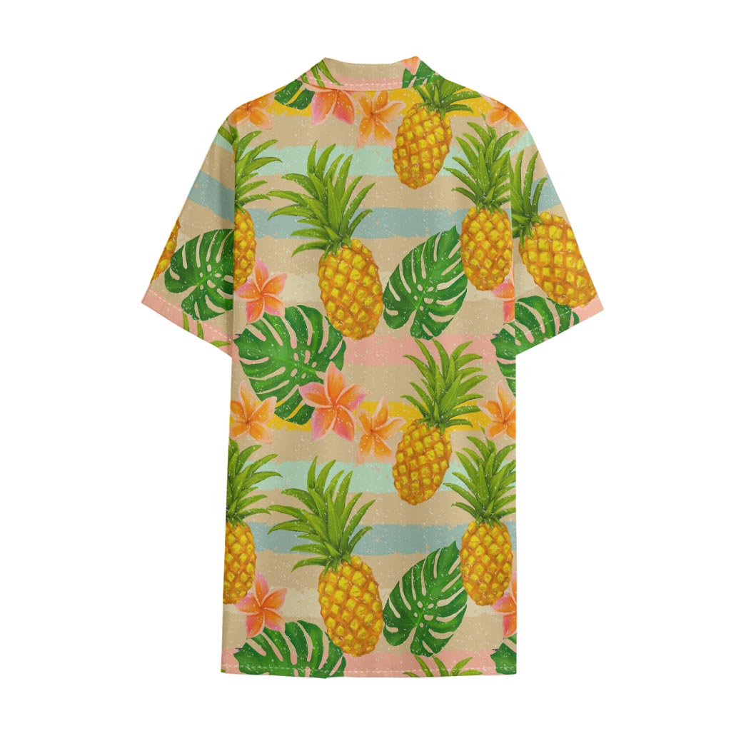 Sand Beach Pineapple Pattern Print Cotton Hawaiian Shirt