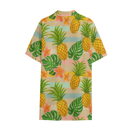 Sand Beach Pineapple Pattern Print Cotton Hawaiian Shirt