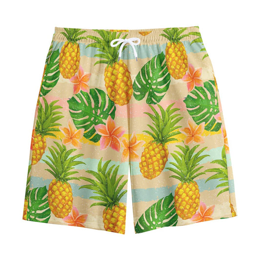 Sand Beach Pineapple Pattern Print Cotton Shorts