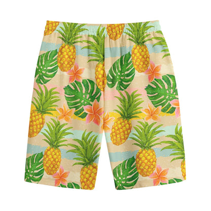 Sand Beach Pineapple Pattern Print Cotton Shorts