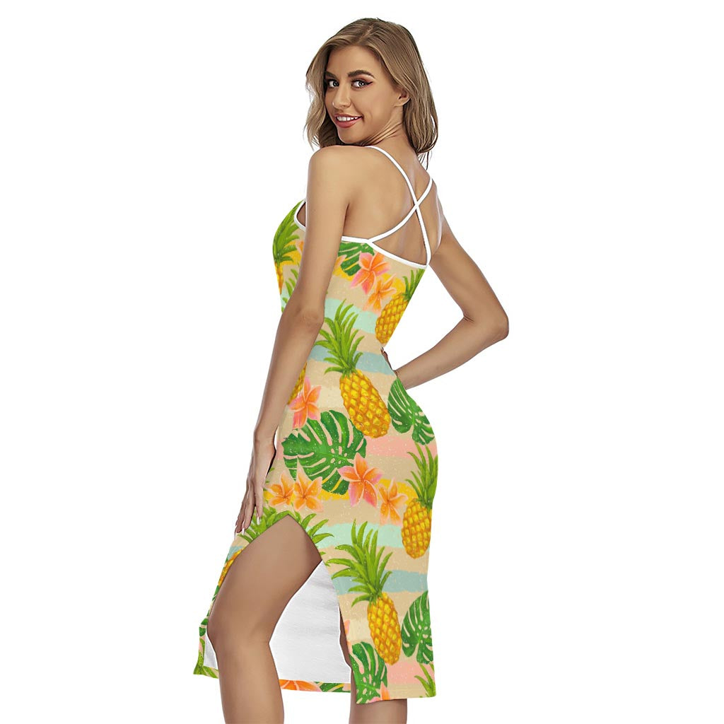 Sand Beach Pineapple Pattern Print Cross Back Cami Dress