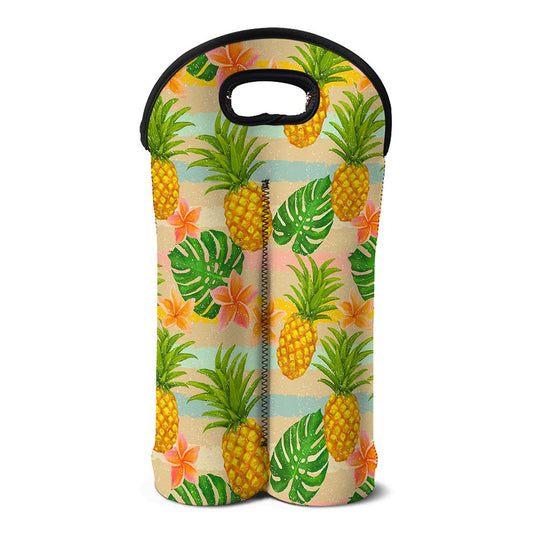 Sand Beach Pineapple Pattern Print Double Neoprene Wine Tote