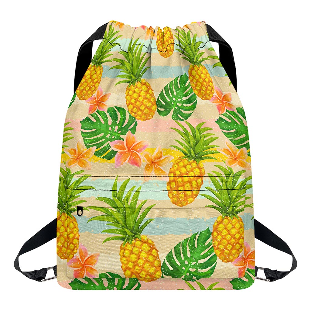 Sand Beach Pineapple Pattern Print Drawstring Backpack