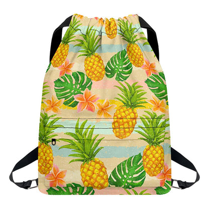 Sand Beach Pineapple Pattern Print Drawstring Backpack