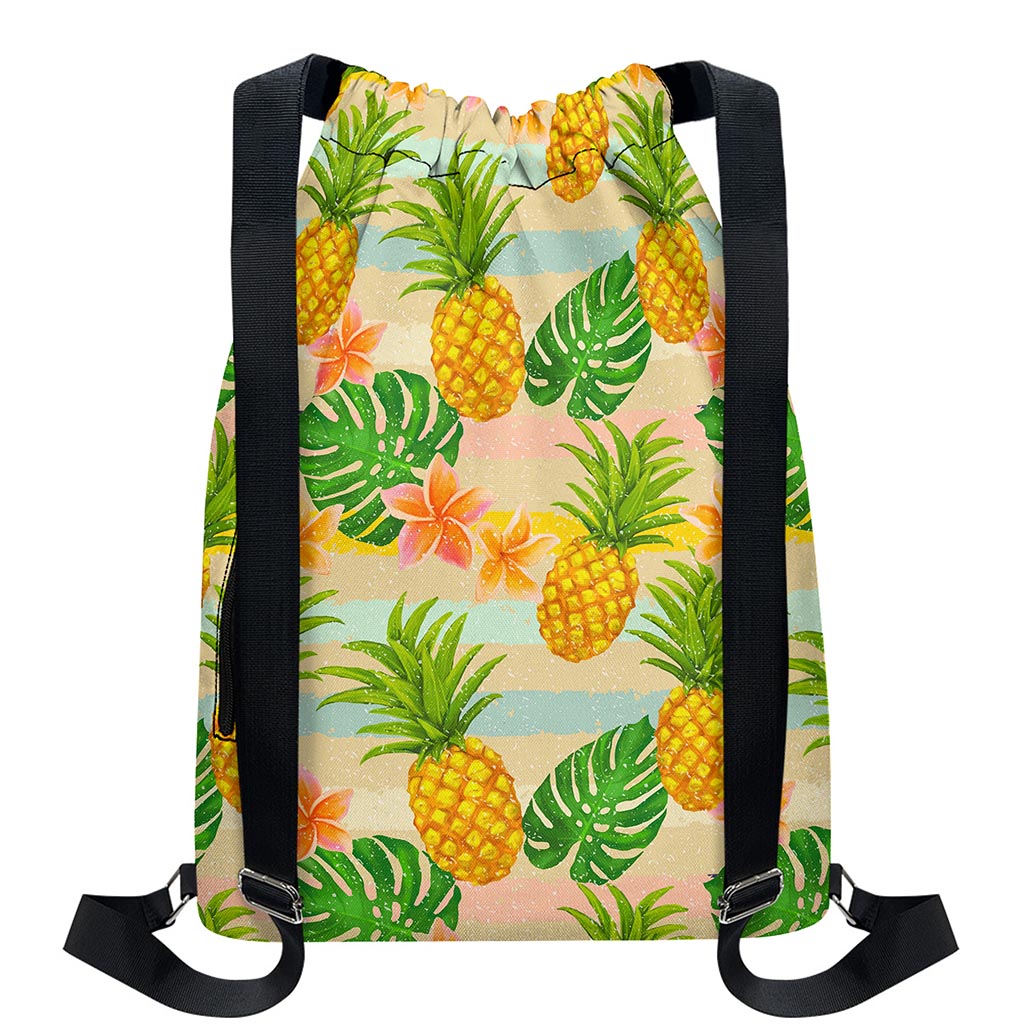 Sand Beach Pineapple Pattern Print Drawstring Backpack