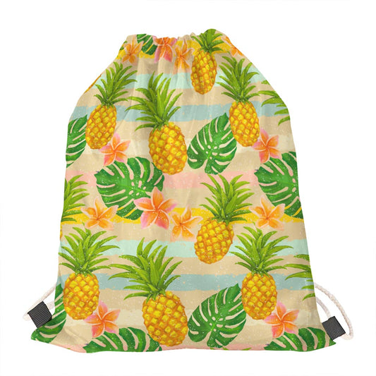 Sand Beach Pineapple Pattern Print Drawstring Bag