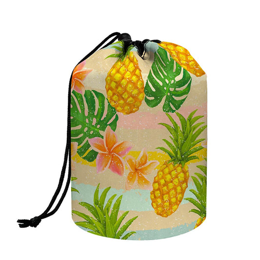 Sand Beach Pineapple Pattern Print Drawstring Makeup Bag