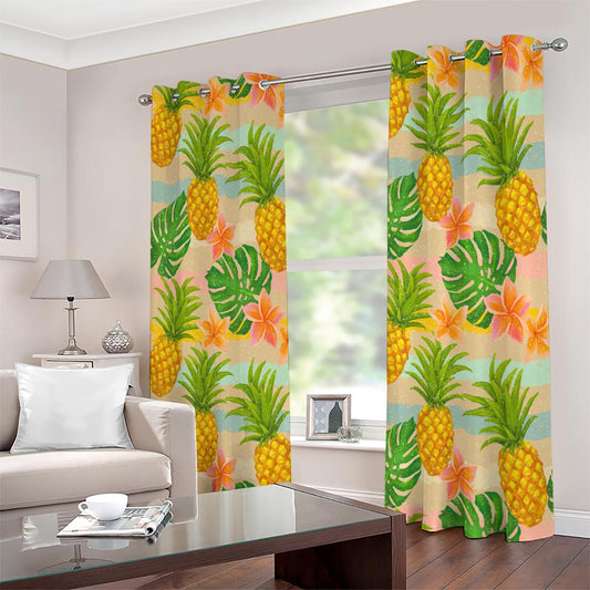 Sand Beach Pineapple Pattern Print Extra Wide Grommet Curtains
