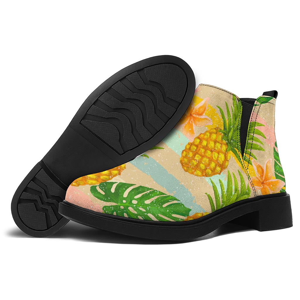 Sand Beach Pineapple Pattern Print Flat Ankle Boots