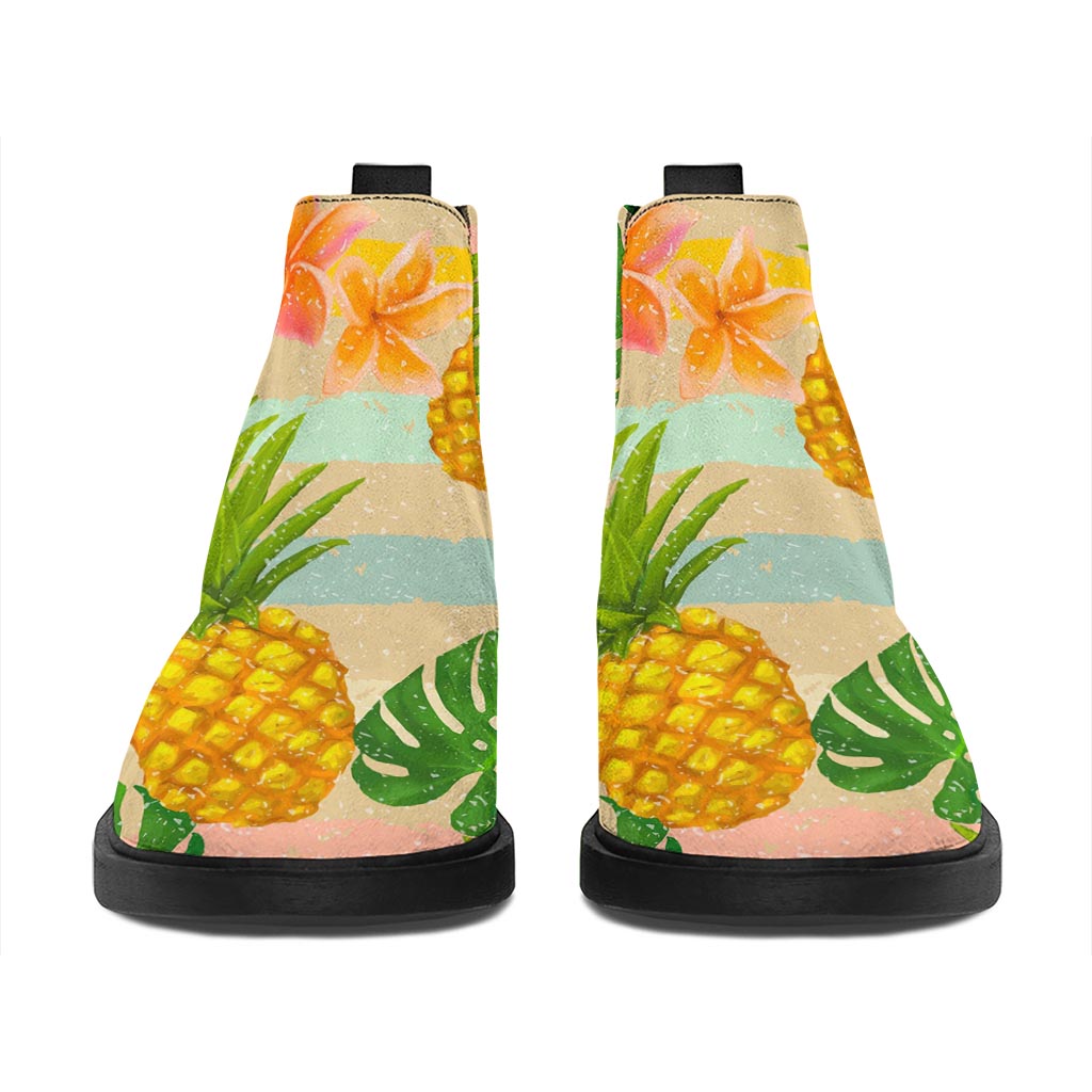 Sand Beach Pineapple Pattern Print Flat Ankle Boots