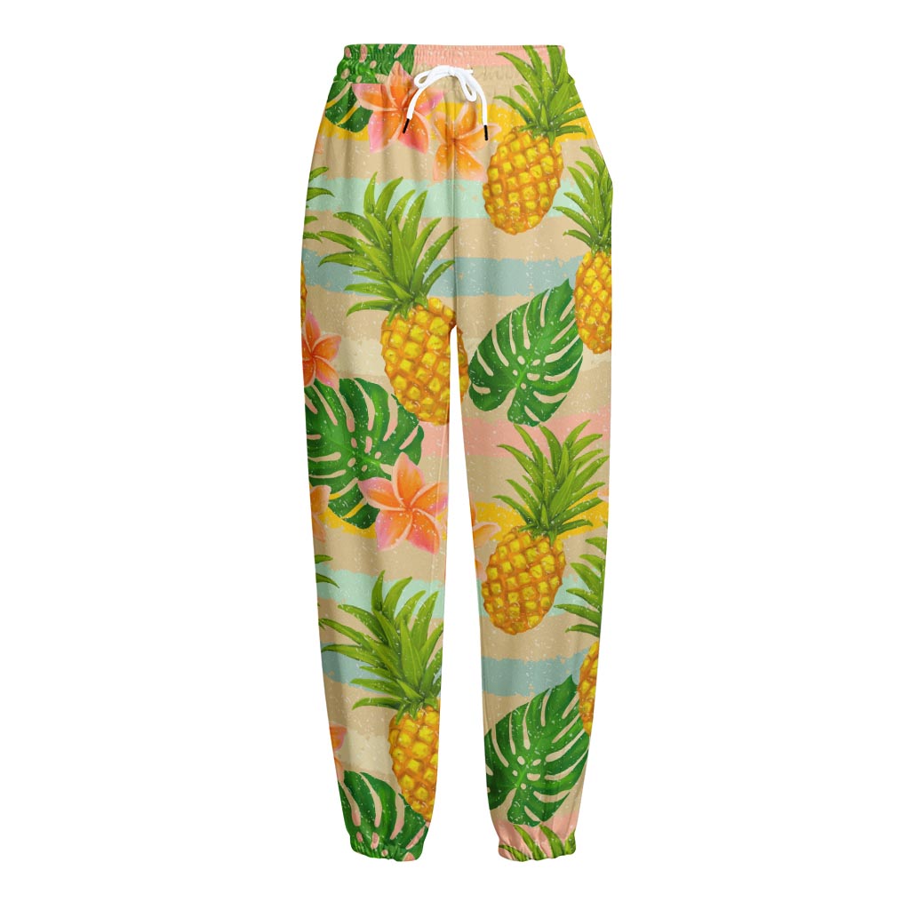 Sand Beach Pineapple Pattern Print Fleece Lined Knit Pants