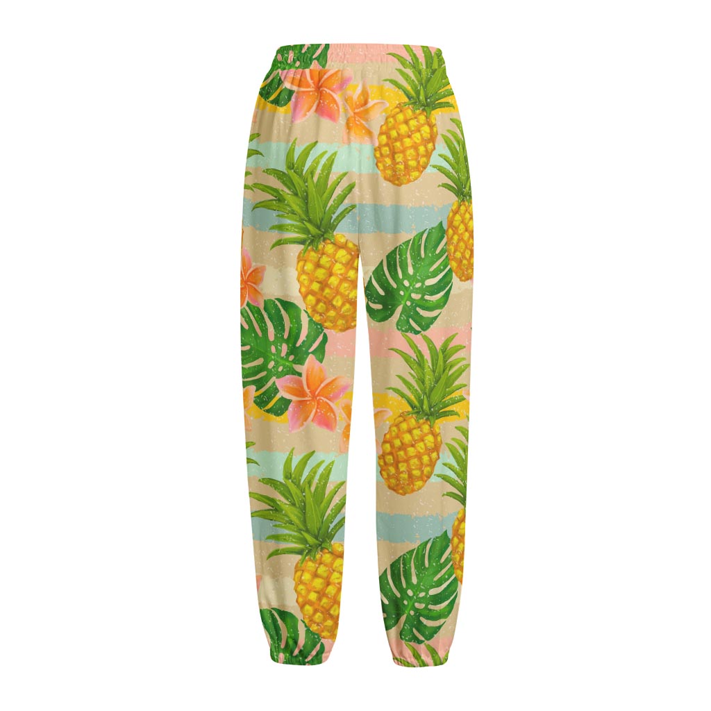 Sand Beach Pineapple Pattern Print Fleece Lined Knit Pants