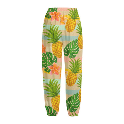 Sand Beach Pineapple Pattern Print Fleece Lined Knit Pants