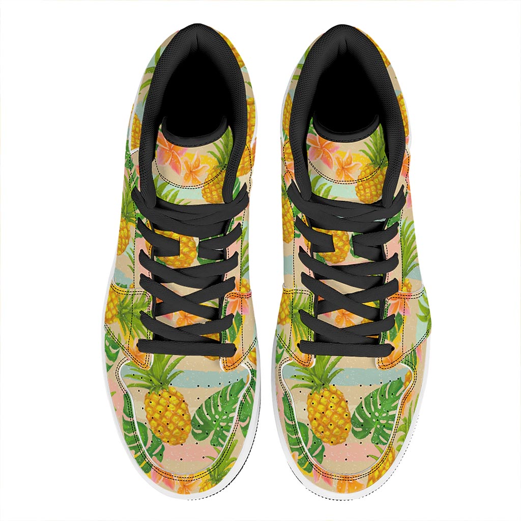 Sand Beach Pineapple Pattern Print High Top Leather Sneakers
