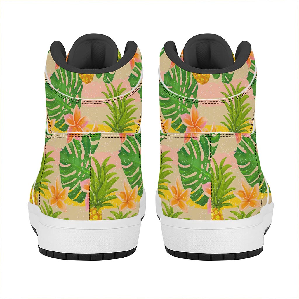 Sand Beach Pineapple Pattern Print High Top Leather Sneakers
