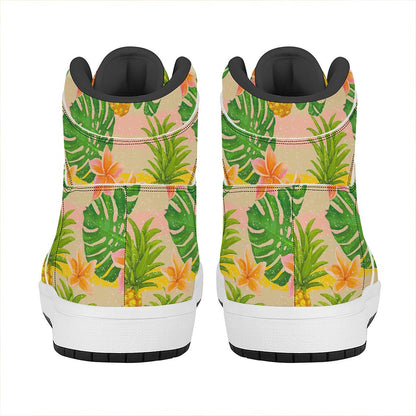 Sand Beach Pineapple Pattern Print High Top Leather Sneakers