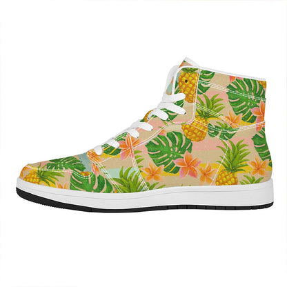 Sand Beach Pineapple Pattern Print High Top Leather Sneakers