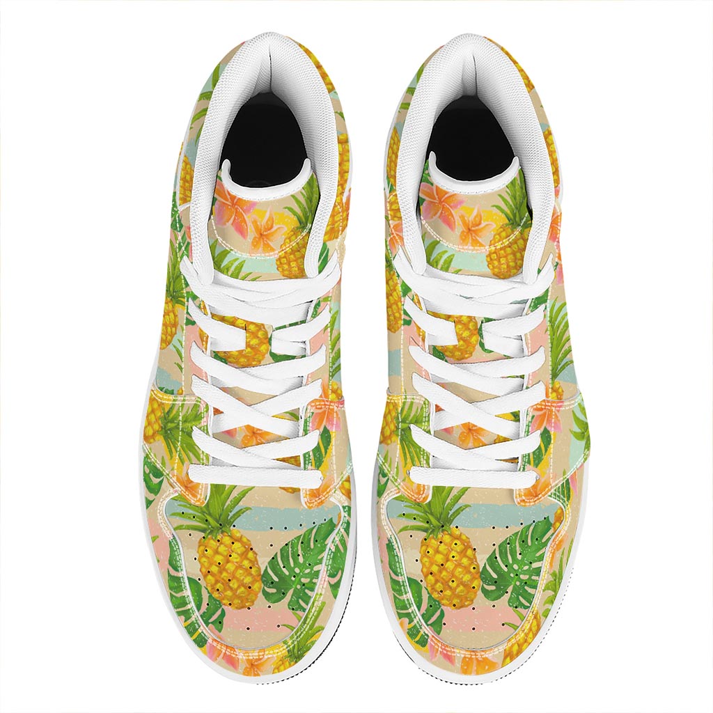 Sand Beach Pineapple Pattern Print High Top Leather Sneakers