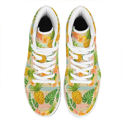 Sand Beach Pineapple Pattern Print High Top Leather Sneakers
