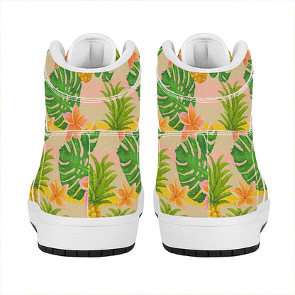 Sand Beach Pineapple Pattern Print High Top Leather Sneakers