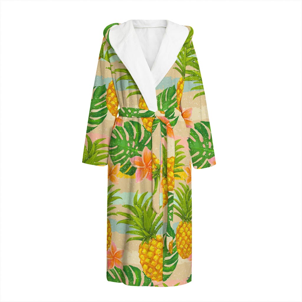 Sand Beach Pineapple Pattern Print Hooded Bathrobe