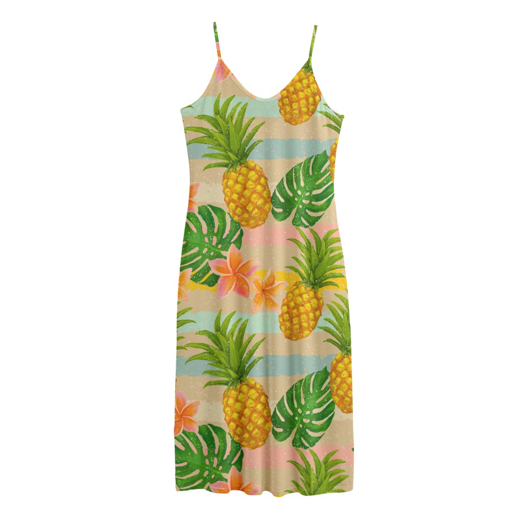 Sand Beach Pineapple Pattern Print Jersey Midi Cami Dress