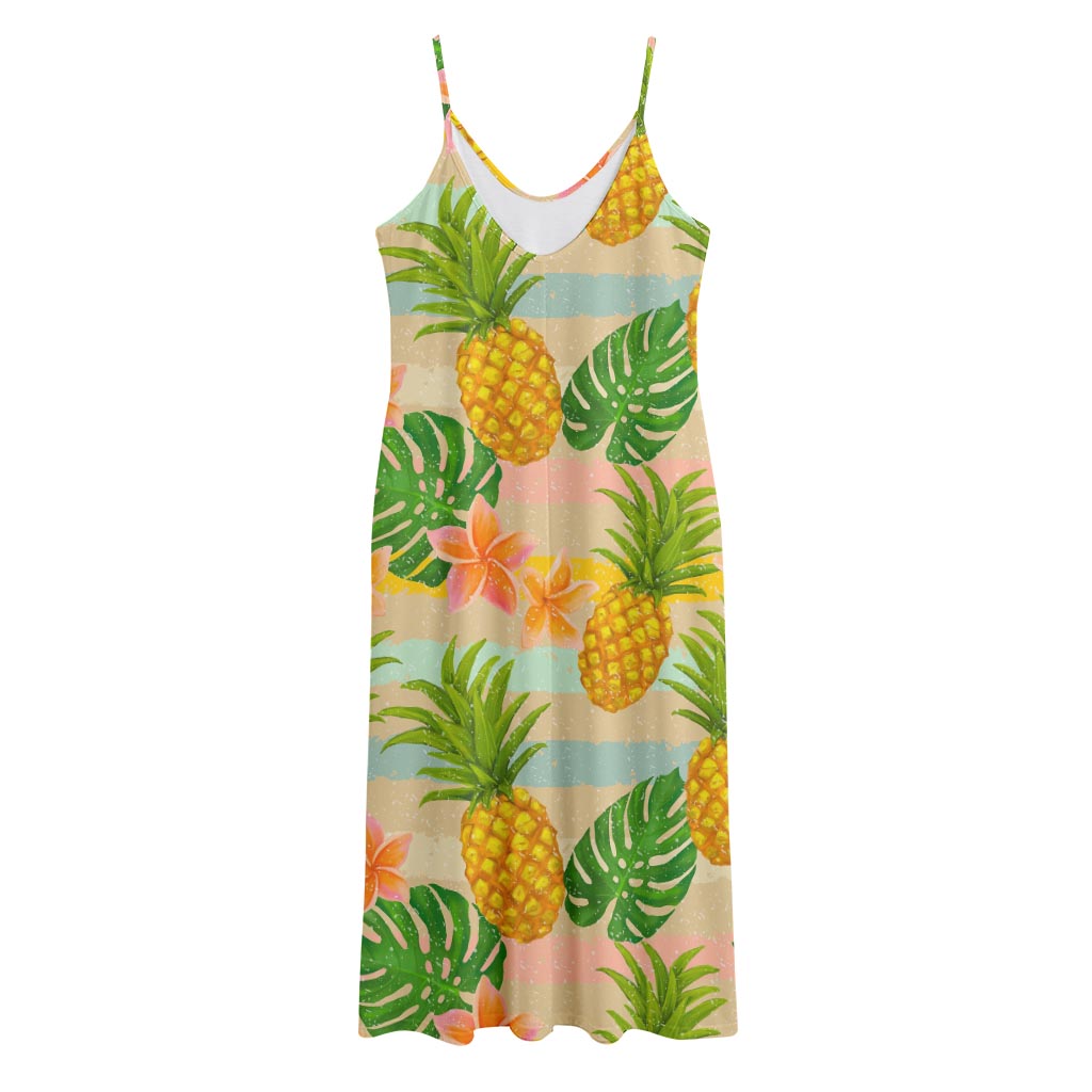 Sand Beach Pineapple Pattern Print Jersey Midi Cami Dress