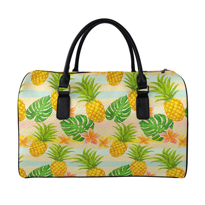 Sand Beach Pineapple Pattern Print Leather Duffle Bag