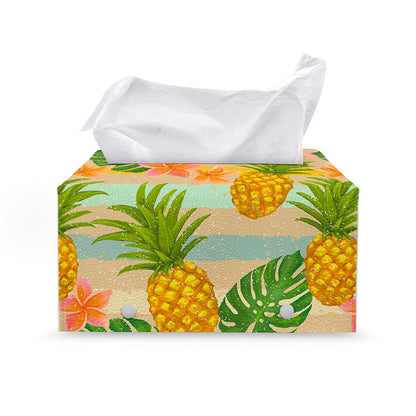 Sand Beach Pineapple Pattern Print Leather Tissue Box Cover
