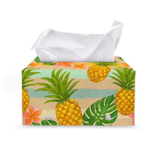 Sand Beach Pineapple Pattern Print Leather Tissue Box Cover