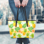Sand Beach Pineapple Pattern Print Leather Tote Bag