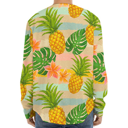 Sand Beach Pineapple Pattern Print Long Sleeve Baseball Jersey