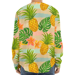 Sand Beach Pineapple Pattern Print Long Sleeve Baseball Jersey