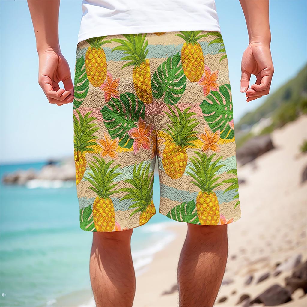Sand Beach Pineapple Pattern Print Men's Cargo Shorts