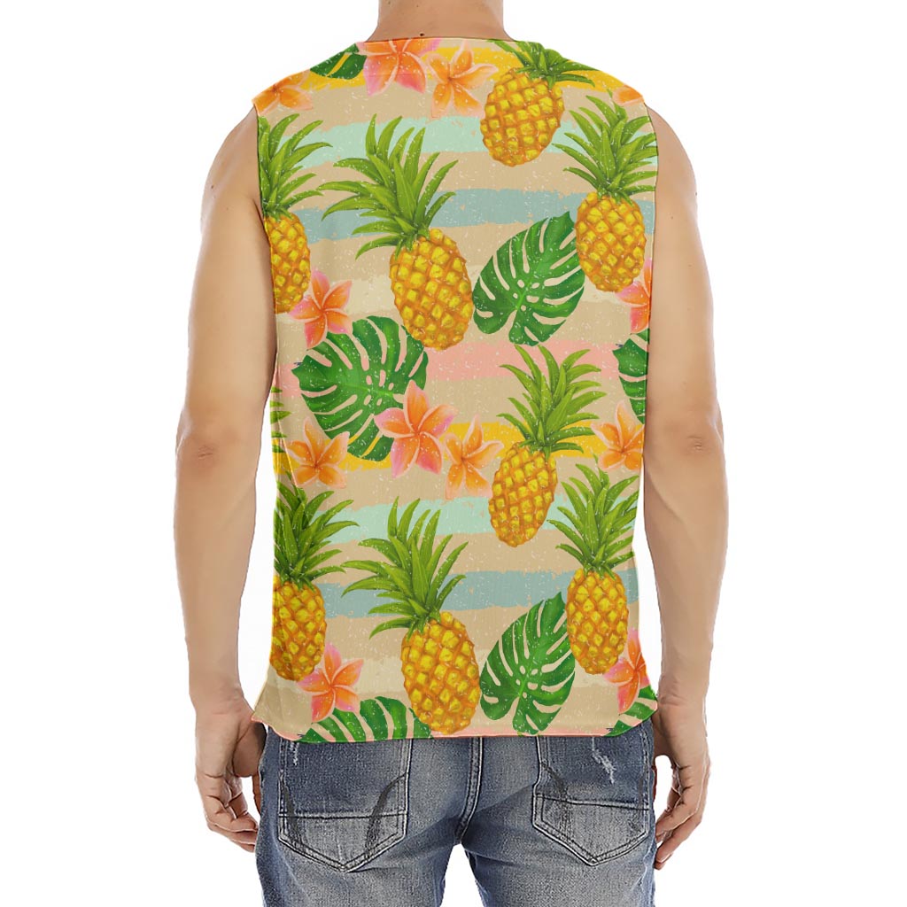 Sand Beach Pineapple Pattern Print Men's Fitness Tank Top