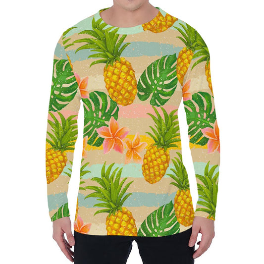Sand Beach Pineapple Pattern Print Men's Long Sleeve T-Shirt