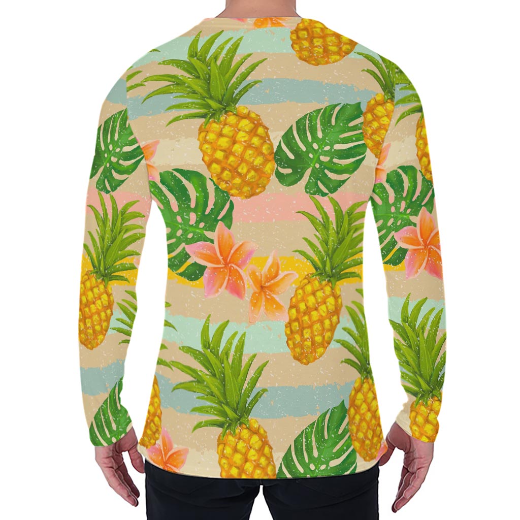 Sand Beach Pineapple Pattern Print Men's Long Sleeve T-Shirt