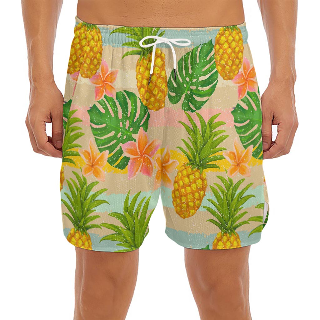 Sand Beach Pineapple Pattern Print Men's Split Running Shorts