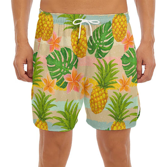Sand Beach Pineapple Pattern Print Men's Split Running Shorts