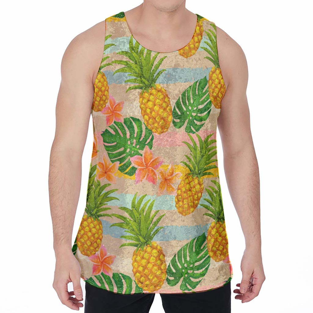 Sand Beach Pineapple Pattern Print Men's Velvet Tank Top