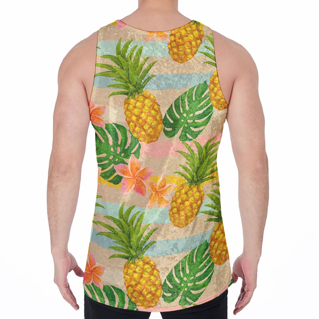 Sand Beach Pineapple Pattern Print Men's Velvet Tank Top