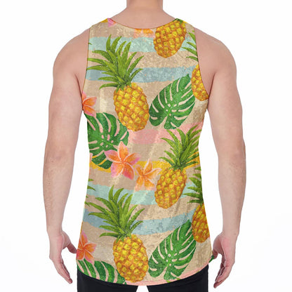 Sand Beach Pineapple Pattern Print Men's Velvet Tank Top