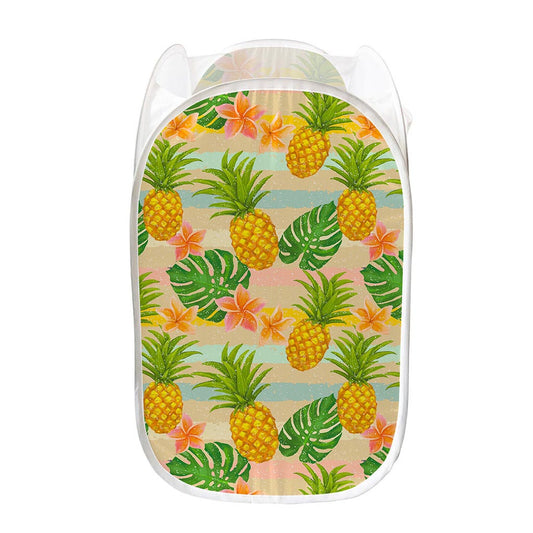 Sand Beach Pineapple Pattern Print Mesh Laundry Hamper
