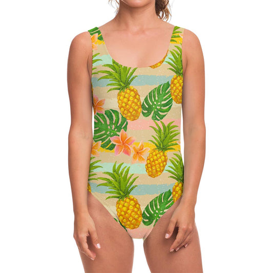Sand Beach Pineapple Pattern Print One Piece Swimsuit