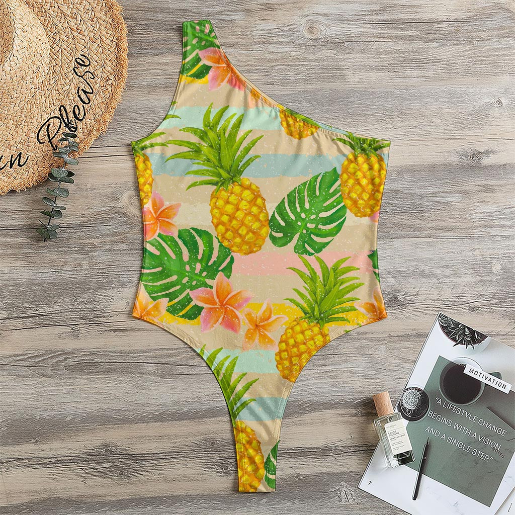 Sand Beach Pineapple Pattern Print One Shoulder Bodysuit