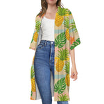 Sand Beach Pineapple Pattern Print Open Front Beach Cover Up