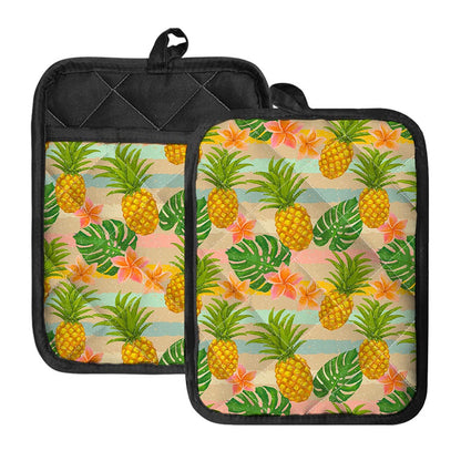 Sand Beach Pineapple Pattern Print Pot Holders With Pocket