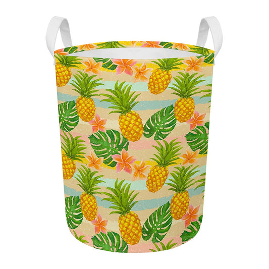 Sand Beach Pineapple Pattern Print Round Laundry Basket